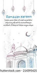 Ramadan background with hand drawn mosque.