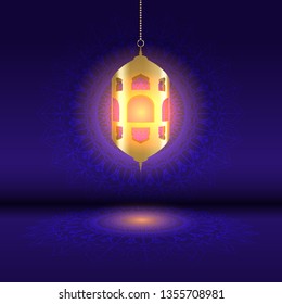 Ramadan background with a hanging lantern on a decorative mandala design