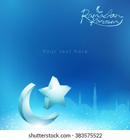 Ramadan Background islamic icon crescent and star for greeting - Translation of text : Ramadan Kareem - May Generosity Bless you during the holy month
