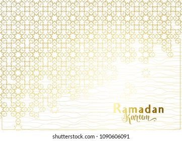 Ramadan background with islamic mosque arabian pattern on white backdrop with light effect and lines. Vector illustration