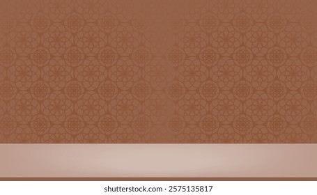 Ramadan background with islamic pattern elements on brown wall,Vector Geometric circular ornamental arabic symbol,Banner for Eid al fitr,Eid Mubarak,Ramada Kareem,Eid al adha,Islamic new year Muharram