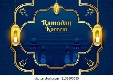 Ramadan Hintergrund Islamischer Stil mit blauer Farbe