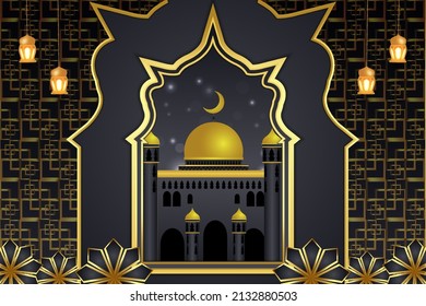 Fondo de Ramadán Estilo islámico con color gris y dorado