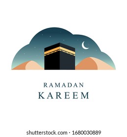 Ramadan Background with Ka'bah. Ramadan Kareem Simple Design.