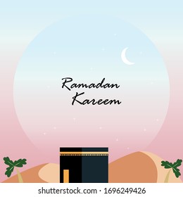 Ramadan Background with Ka'bah simple flat design.