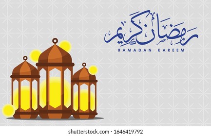 Ramadan Background With Ramadan Kareem Caligraphy And Lantern On Silverwhite Background.