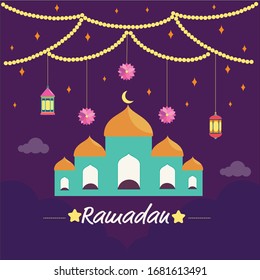 Ramadan background with lamp. Vector illustration. Flat design.