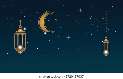 Ramadan, background, lights ,moon, star, starry sky.