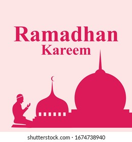 Logo de fondo de Ramadán con mezquita y gente rogando