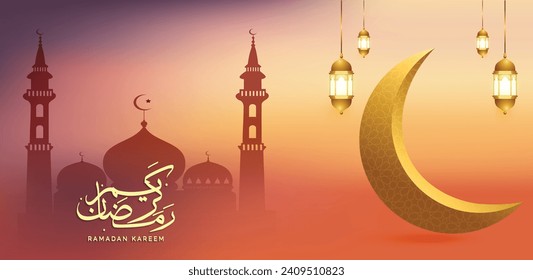 Ramadan-Hintergrund mit Mond- und Laternenverzierungen