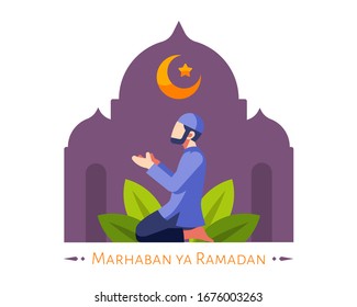 Ramadan Background With Moslem Male Pray In The Mosque Vector