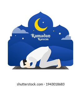 Ramadan Background with Moslem Prayer Illustration. Good Used for Islamic Poster, Banner, Flyer, Landing Page, Etc - EPS 10 Vector