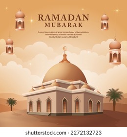 Ramadan background with mosque at dessert vector landscape vector illustration