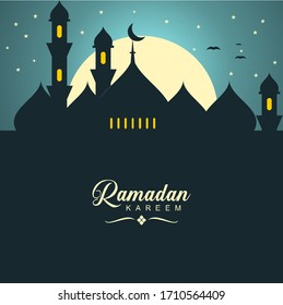 ramadan background with mosque and moon vector