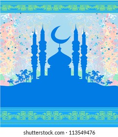  Ramadan background - mosque silhouette illustration card