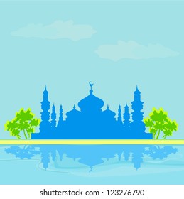  Ramadan background - mosque silhouette illustration card