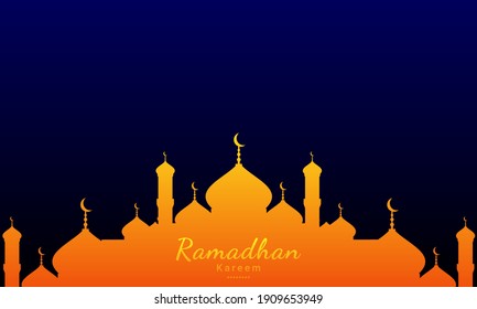 ramadan background with mosque silhouette, islamic  banner concept, minimal ramadan kareem poster.