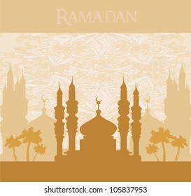 Ramadan background - mosque silhouette vector card