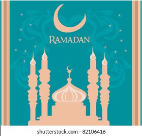 Ramadan background - mosque silhouette vector card