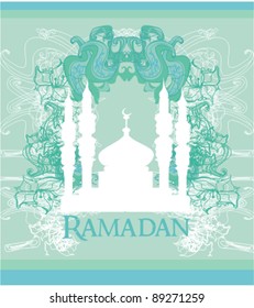 Ramadan background - mosque silhouette vector card