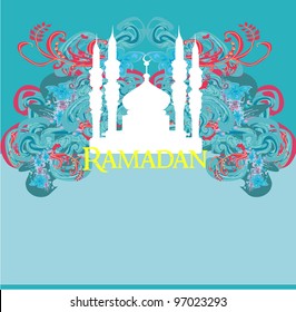 Ramadan background - mosque silhouette vector card