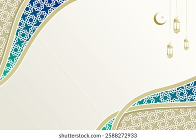 Ramadan Background with ornament arabic pattern and gradient blue color. Islamic celebration template with copy space.