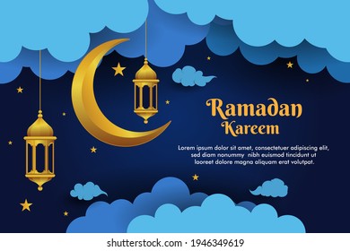 Ramadan Hintergrund mit Papier-Kunstkonzept. der heilige Monat. Hintergrund- oder Bannerwerbung