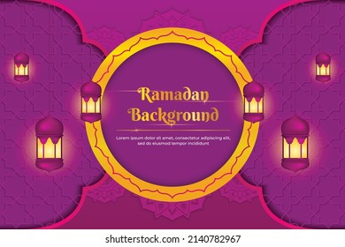 Ramadan background purple with lantern and mandala