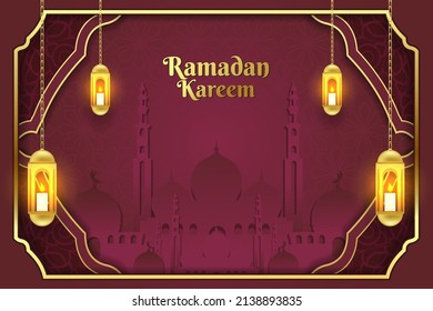 Ramadan background red mosque with red color and element