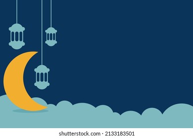 Ramadan Background with Silhouette of Crescent Moon, Lantern, and Copy Space Area