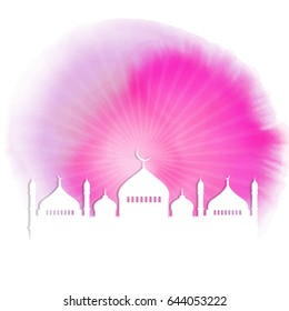 Ramadan background with silhouettes of mosque on watercolour texture