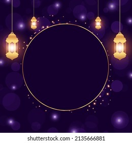 Ramadan background for social media post design template. Islamic banner ads with luxury purple gold effect. Ramadan poster. Vector illustration