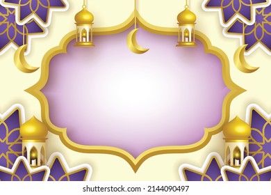 ramadan background template, with lantern and crescent hanging ornament, design vector
