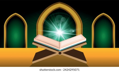 Ramadan Hintergrundvorlage, öffnen Sie Al Quran und helles Licht.