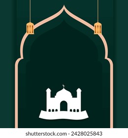 Vector de fondo de Ramadán. Mes sagrado en la religión islámica. Evento de ramadán de mezquita en estilo de diseño plano. Plantilla de publicación de medios sociales.