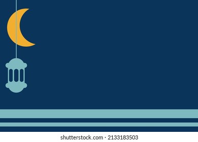 Ramadan Background Vector with Silhouette of Crescent Moon, Lantern, and Copy Space Area