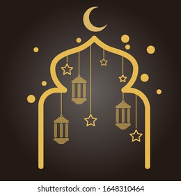 Ramadan background wit gold ornament and lantern on a balck background
