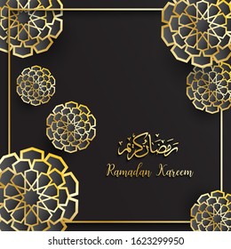 ramadan backgrounds vector with Arabic gold pattern black background