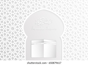 ramadan backgrounds vector,Ramadan kareem with kaaba and arabic pattern white background