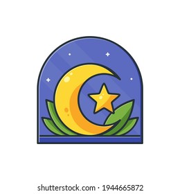 Ramadan Badge Sticker Icon Design With Crescent Moon and Star Illustration