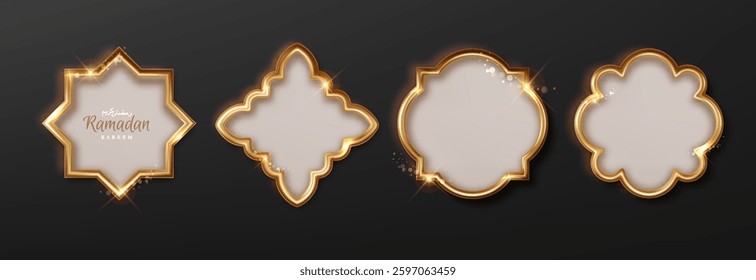 Ramadan badges. luxury golden arabic islamic frame set. Traditional border arabians design elements.