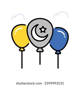 Ramadan Balloons vector filled outline icon. EPS 10 file