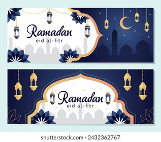 Diseño de banner de Ramadán, Eid al-Fitr. al estilo islámico