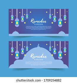 Ramadan banner design illustration, With mosque background and hanging lantern, Can be used for many purpose.