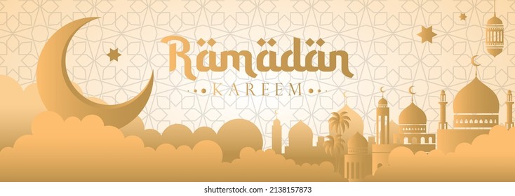 ramadan banner feed template mosque vector illustration arabic pattern