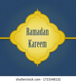 Ramadan banner in gold colors and geometric blue background.