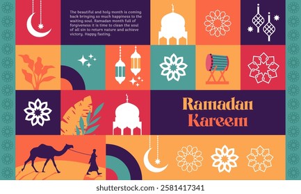 ramadan banner islamic pattern and silhouette colorful illustration