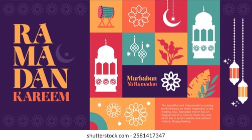 ramadan banner pattern and silhouette colorful flat vektor illustration