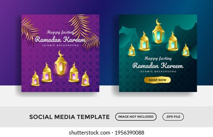 ramadan banner post template for social media. simple and modern lamp ramadan kareem.