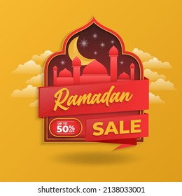 Ramadan banner sale design. Can be used for social media or websites. discount up to 50% off.